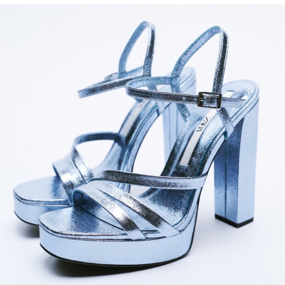 Zara NWT Metallic strappy platform sandals 3343 810 Size 10 US 41 eur .
